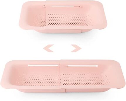 Collapsible Colander Kitchen Extendable Space-Saver Portable Drainer Over Sink (Pink)