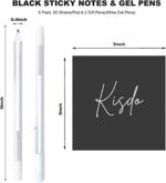 Kisdo Black Sticky Notes 3x3 Inches with 2 White Gel Pens - Image 2