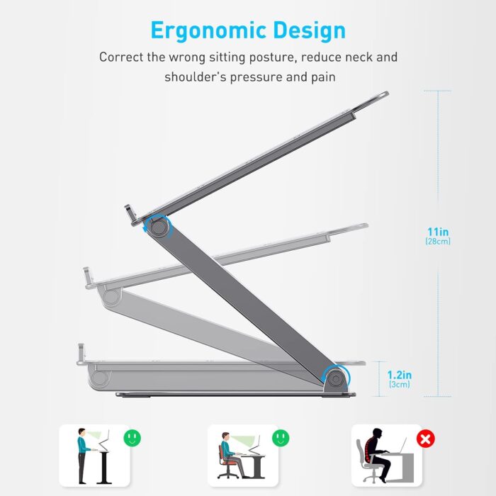 Almoz Laptop Stand, Aluminum Computer Riser, Compatible with All Laptop 10-17.3 Inches, Space Grey - Image 3