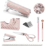Owfeel Desk Accessory Kits Pink 9pcs , The Halloween Chrismas Thanking Giving Day Gift for Office Clerks and Students