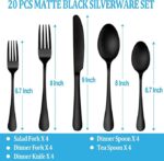 20 Piece Matte Black Silverware Set,Stainless Steel Flatware Cutlery Set Service for 4 - Image 4