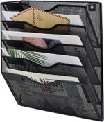 COSYAWN 5 Tier Wall File Holder Hanging Mail Organizer Metal Wall Mount Magazine Rack, Black - Image 2