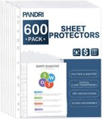 PANDRI 600 Pack Clear Heavy Duty Plastic Page Protectors Sheet Reinforced 11-Hole Fit for 3 Ring Binder Fits Standard 8.5 x 11 Paper, 9.25 x 11.25 Top Loaded, Acid Free