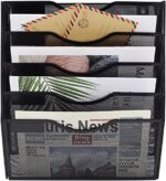 COSYAWN 5 Tier Wall File Holder Hanging Mail Organizer Metal Wall Mount Magazine Rack, Black