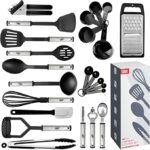 Kitchen Utensils Set 24 Nylon and Stainless Steel Cooking Utensil Set, Non-Stick and Heat Resistant (Black)