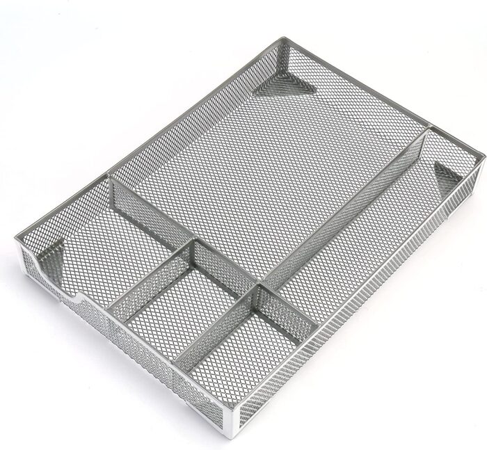 EsOfficce Desk Drawer Organizer, 12.2 x 8.3 x1.8 Inches, Silver - Image 1