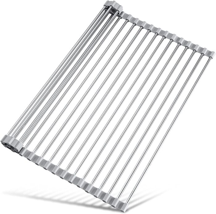 Attom Tech Home Roll Up Dish Racks Multipurpose Foldable Stainless Steel, 17.7" x 15.5" Large - Image 1