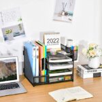 5-Tier Paper Letter Tray Organizer with Drawer and 2 Pen Holder, Marbrasse Desk Organizer with File Holder (Black) - Image 3