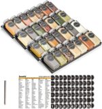 SpaceAid Spice Drawer Organizer with 28 Spice Jars, 386 Spice Labels and Chalk Marker, 4 Tier Seasoning Rack Tray Insert for Kitchen Drawers, 12.8" Wide x 17.5" Deep