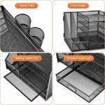 5-Tier Paper Letter Tray Organizer with Drawer and 2 Pen Holder, Marbrasse Desk Organizer with File Holder (Black) - Image 2