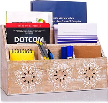 Rustic Wooden Desk Organizer - 5-Slot Shelf Organizer for Home, School, Classroom, or Office